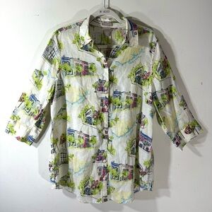 Chico's No Iron Linen Southern Charm Side Button Tunic